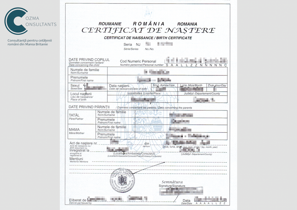 Certificat nastere Cozma Consultants